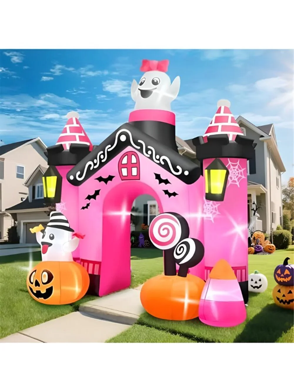 11 FT Halloween Inflatables Ghost Archway Outdoor Decorations, Pink